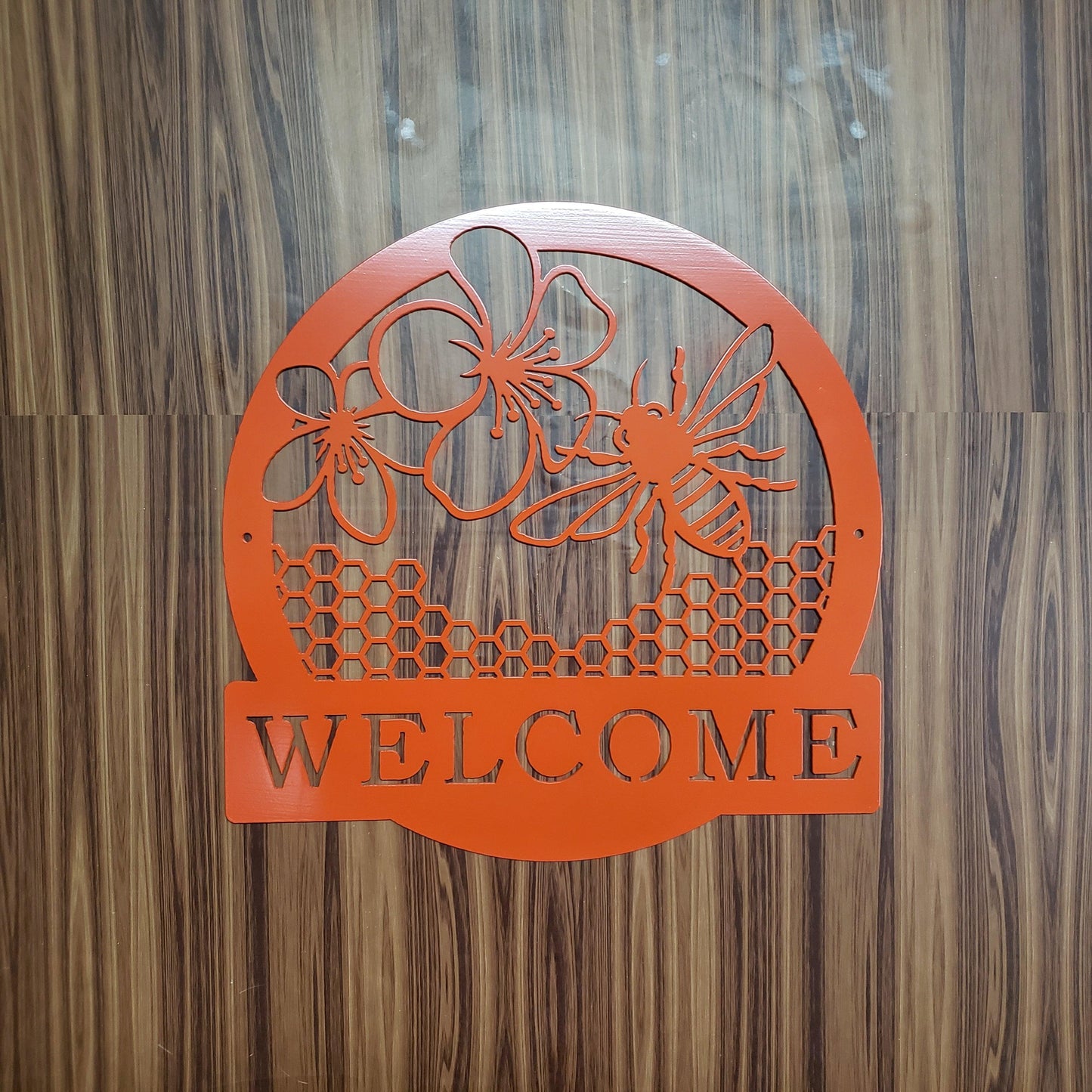 Honey Bee Welcome Sign – Metal Wall Art, Bee Decor for Porch, Garden, Entryway, Custom Steel Welcome Plaque