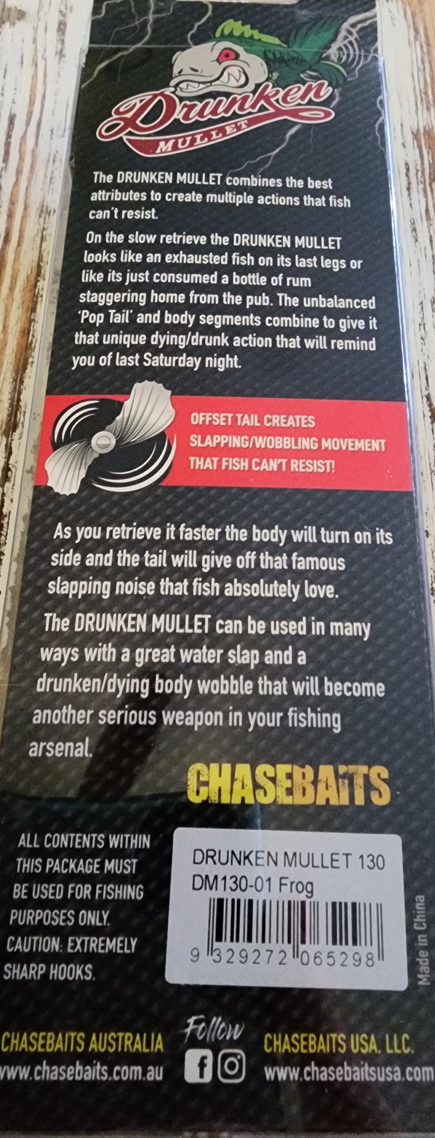 Drunken mullet 130 by chase bait frog color