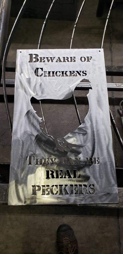 Beware of Chickens They Can Be Real Peckers Metal Sign – Hen Farmhouse Wall Art – Funny Backyard Coop Décor – 18"x11" Plasma Cut Steel