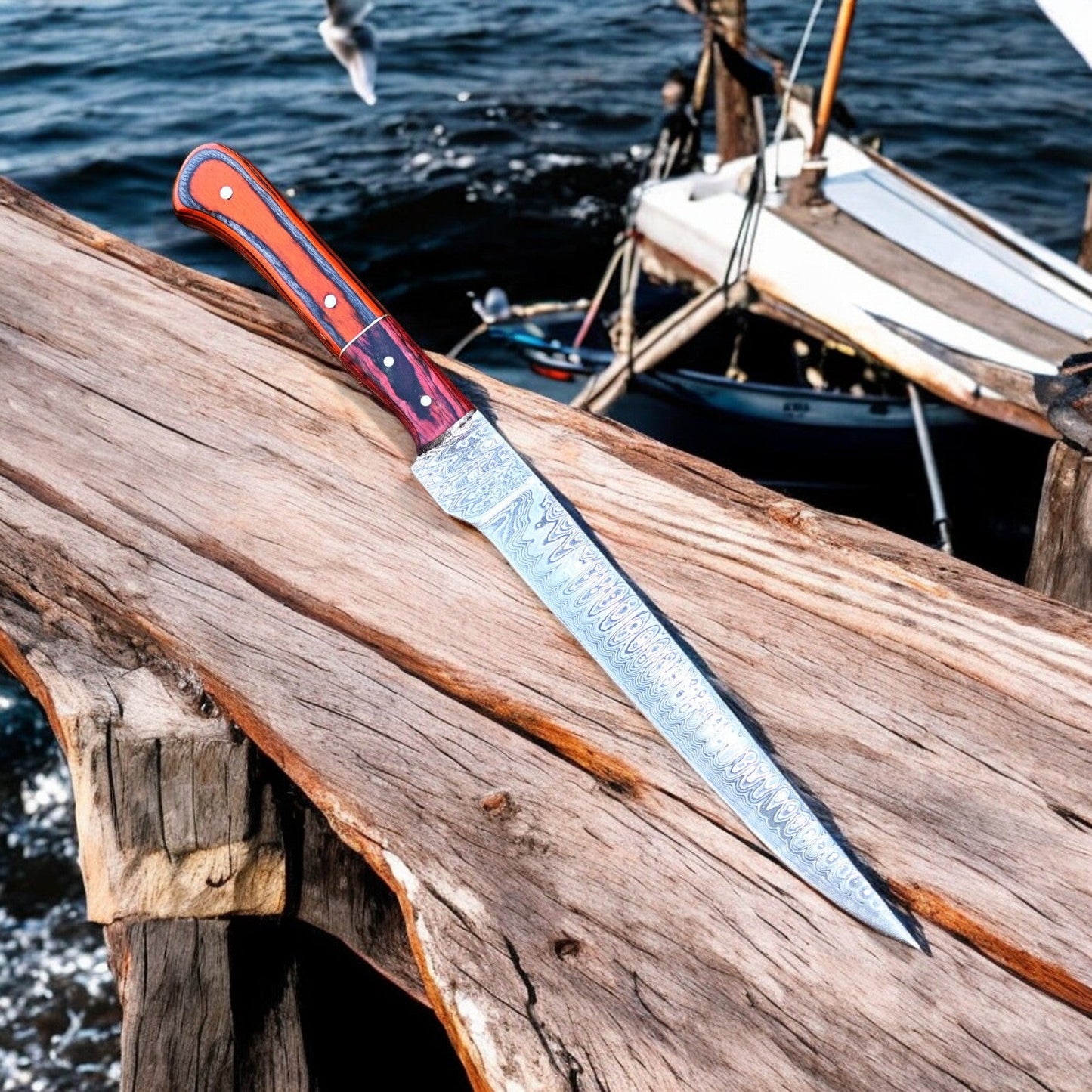 Custom Handmade Damascus Fillet Knife – 12" Exotic Wood