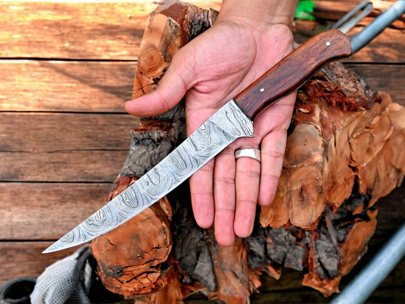 Premium Damascus Fillet Knife – 7.6" Blade, Rosewood Handle