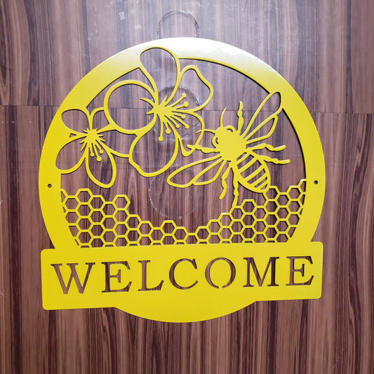 Honey Bee Welcome Sign – Metal Wall Art, Bee Decor for Porch, Garden, Entryway, Custom Steel Welcome Plaque