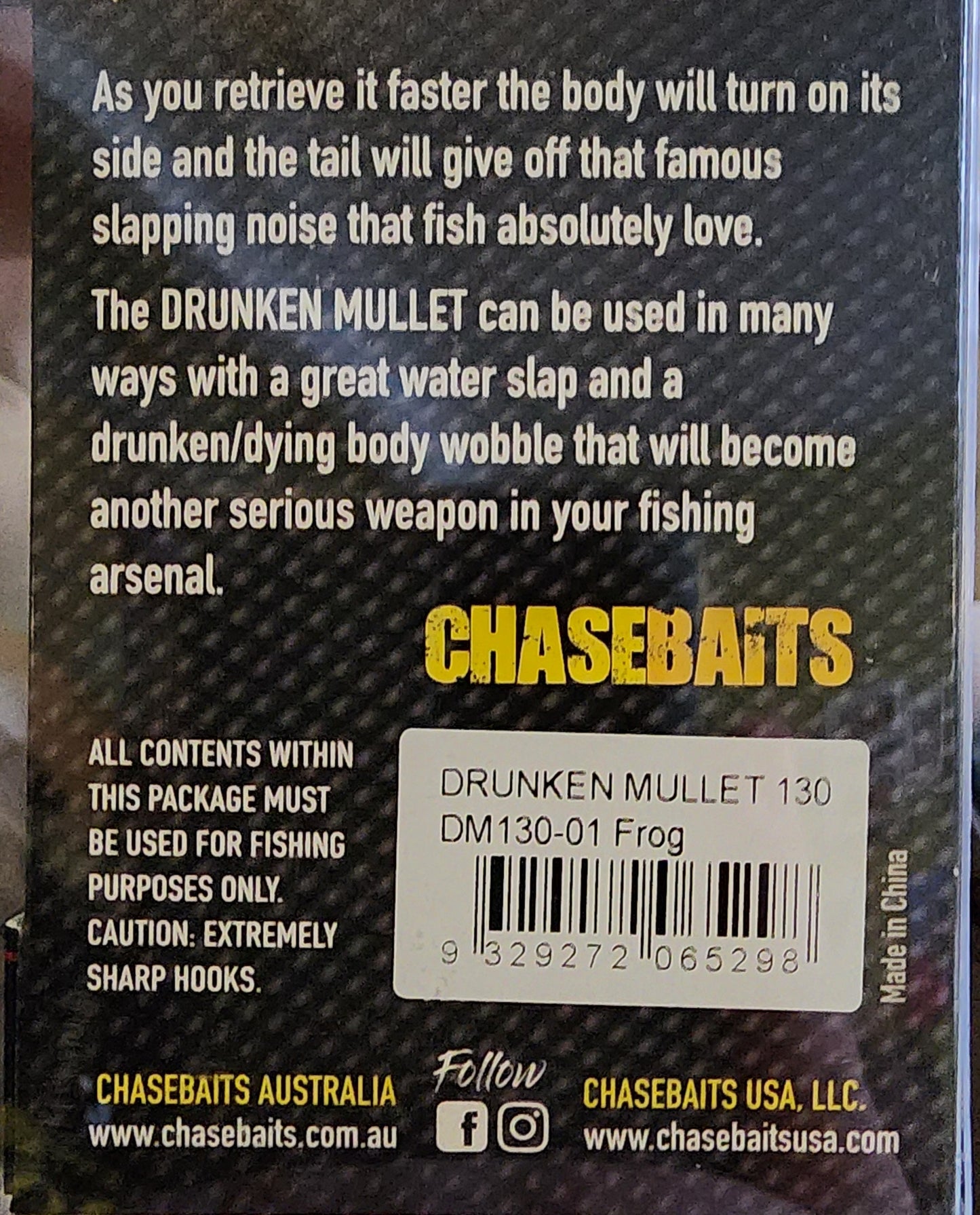 Drunken mullet 130 by chase bait frog color