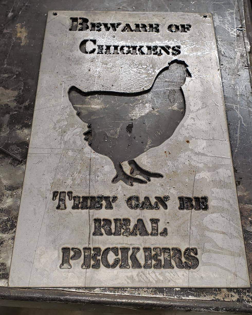 Beware of Chickens They Can Be Real Peckers Metal Sign – Hen Farmhouse Wall Art – Funny Backyard Coop Décor – 18"x11" Plasma Cut Steel