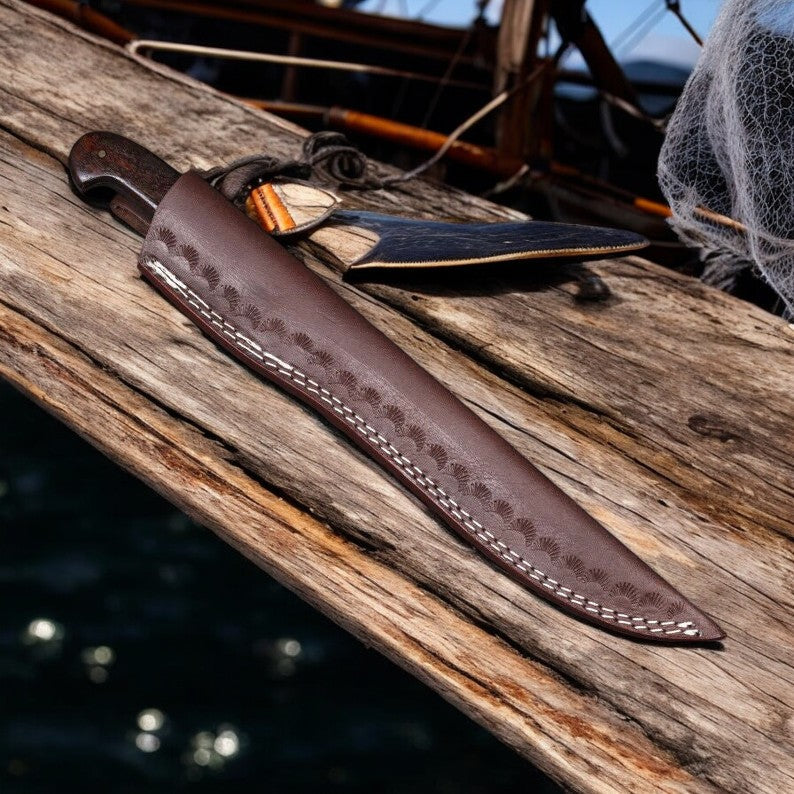 Handmade Damascus Fillet Knife – 8" Blade, Rosewood Handle